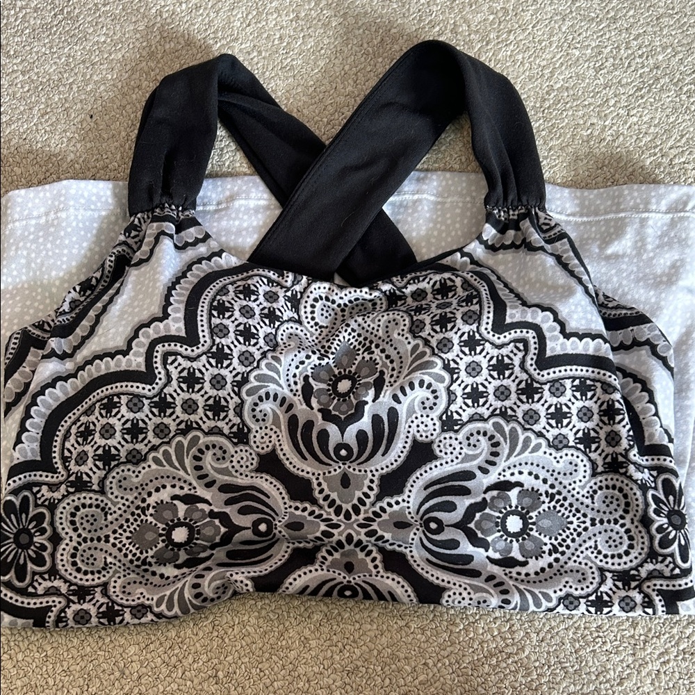 Prana Black and White Patterned Halter Top